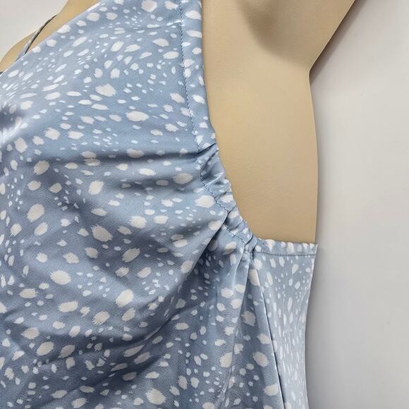 NEW Forever 21 Women's Spotted Satin Drape Neck Spaghetti Strap Mini Dress Blue - Picture 4 of 10